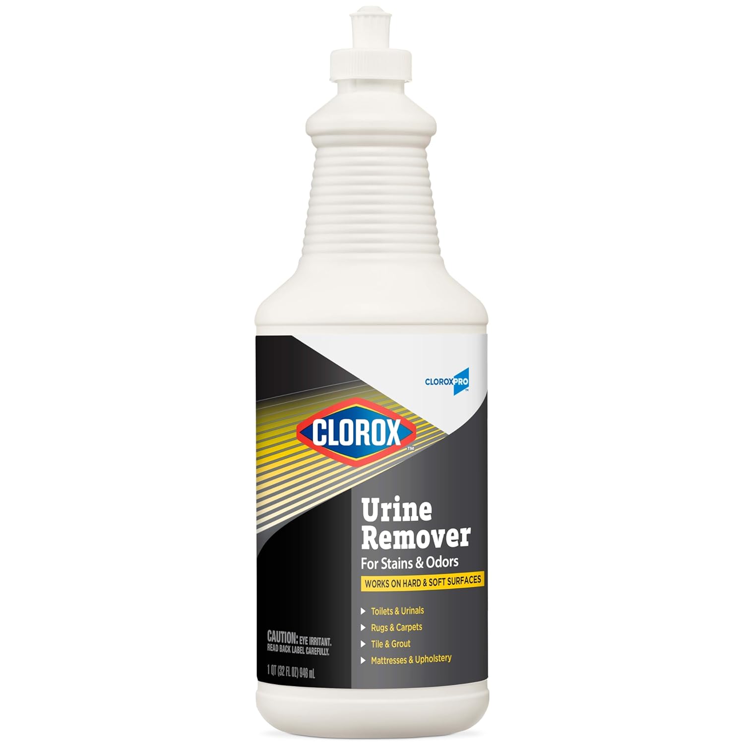 Clorox urine remover for stains and odors - stain remover works on hard and soft surfaces such as urinals, rugs, tiles and upholstery.