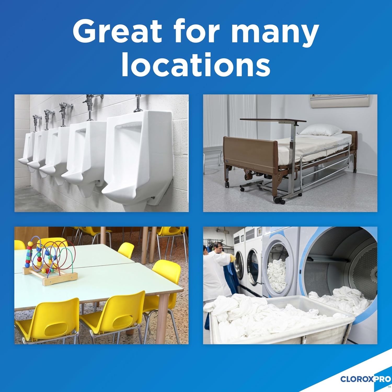 Clorox commercial solutions urine removal is great for many locations including hospitals, urinals, businesses and schools.