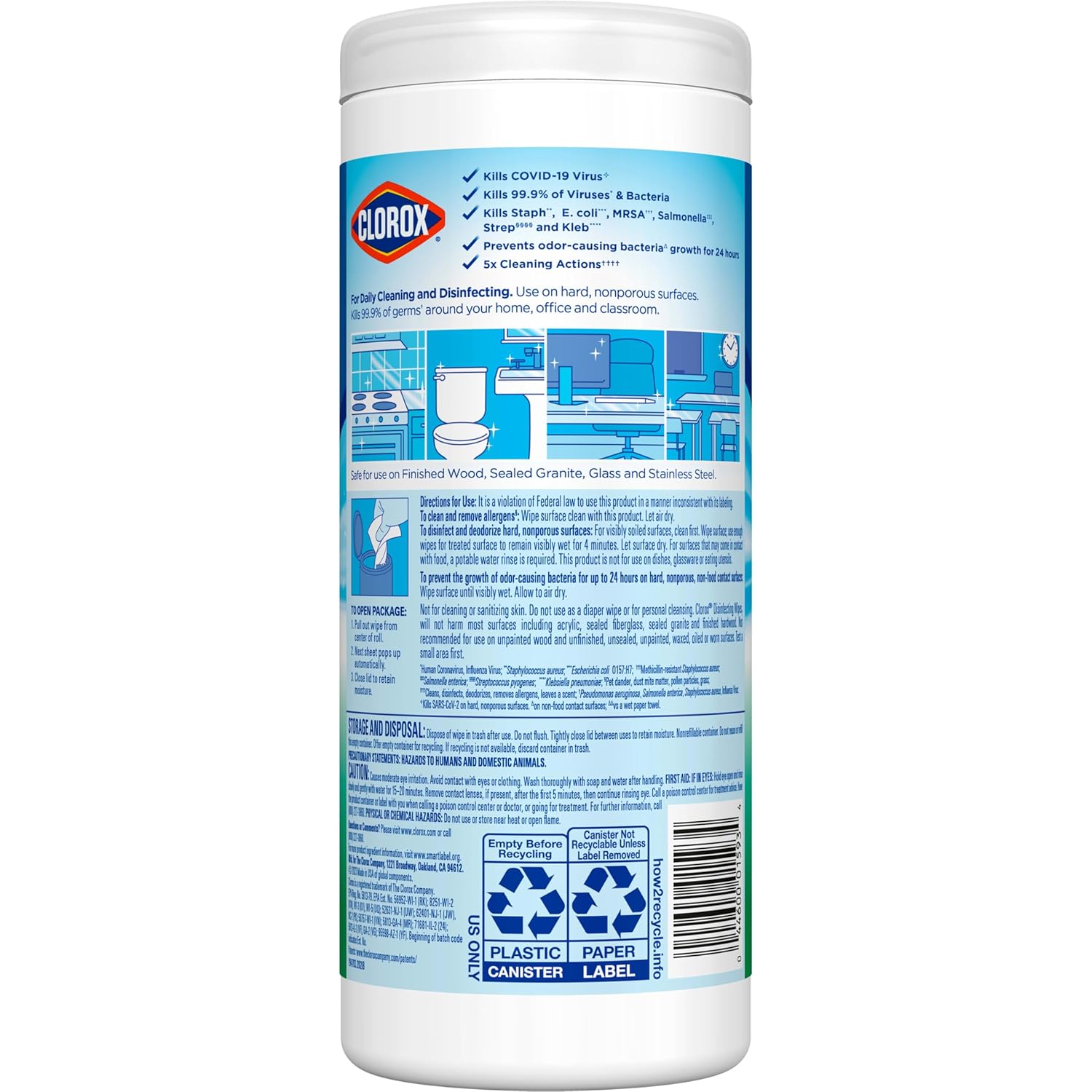 Clorox disinfectant wipes kills 99.9% of viruses and bacteria and prevents odor-causing bacteria growth for 24 hours.