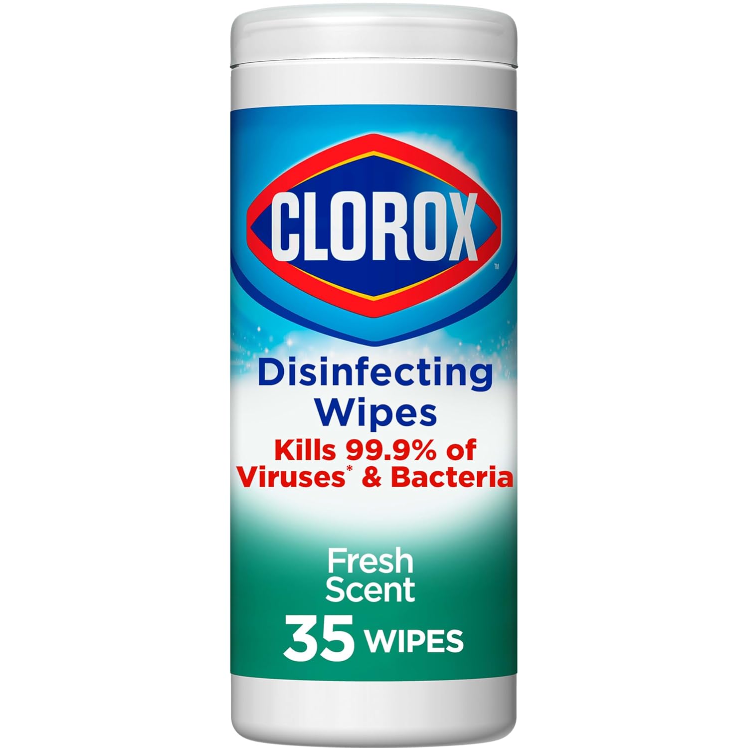 Clorox disinfectant wipes kills 99.9% of viruses & bacteria with fresh scent - 35 count canister.