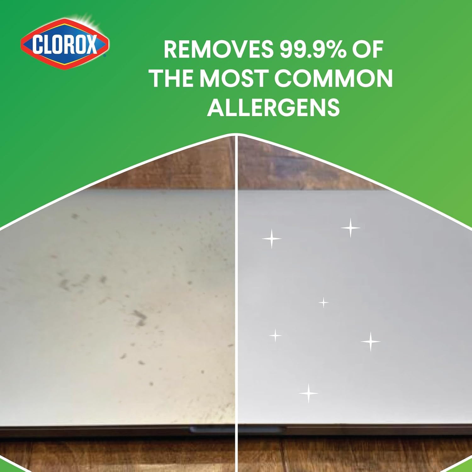 Clorox disinfectant wipes removes 99.9% of the most common allergens.