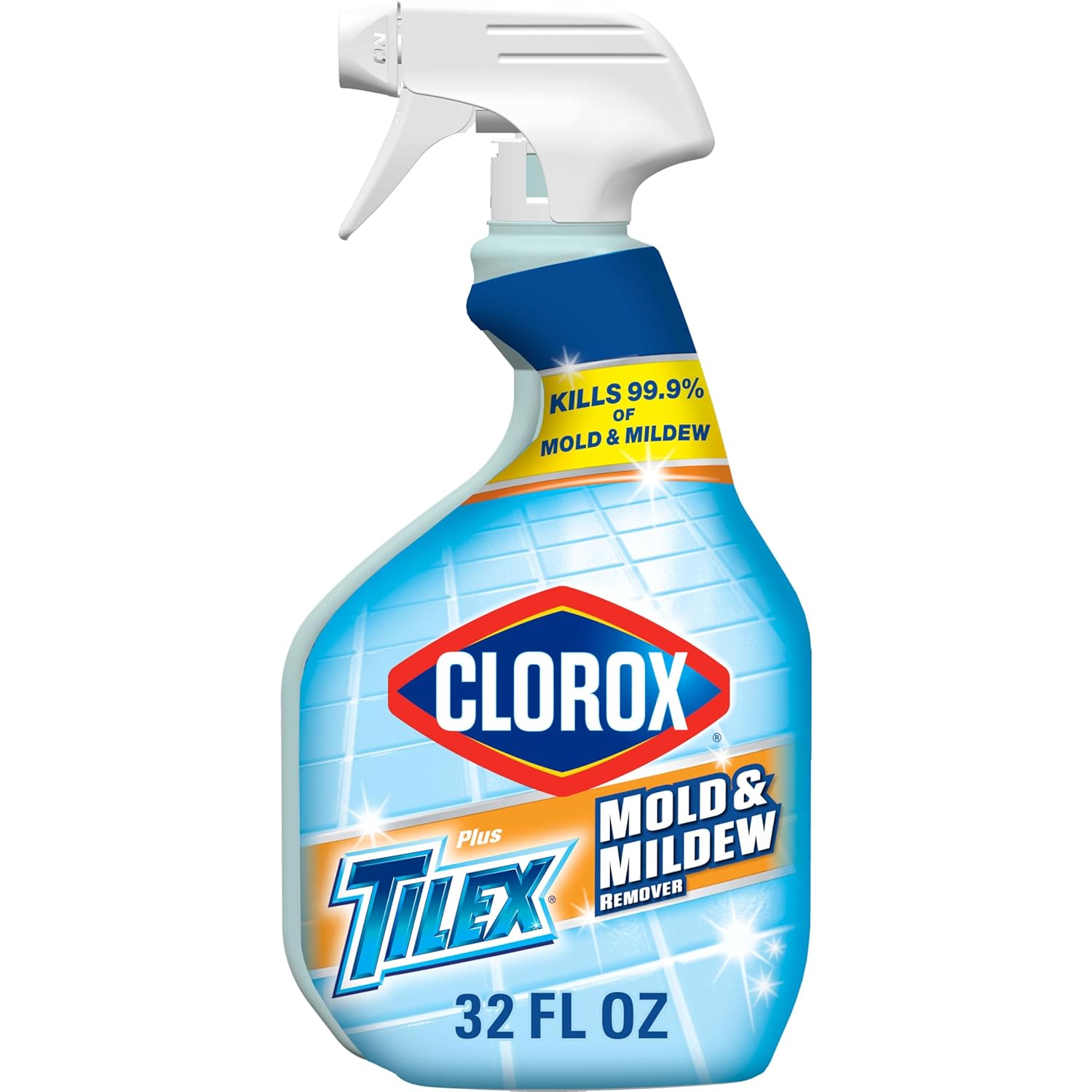 A bottle of Clorox tilex mold & mildew remover with a spray nozzle to kill 99% of mold.