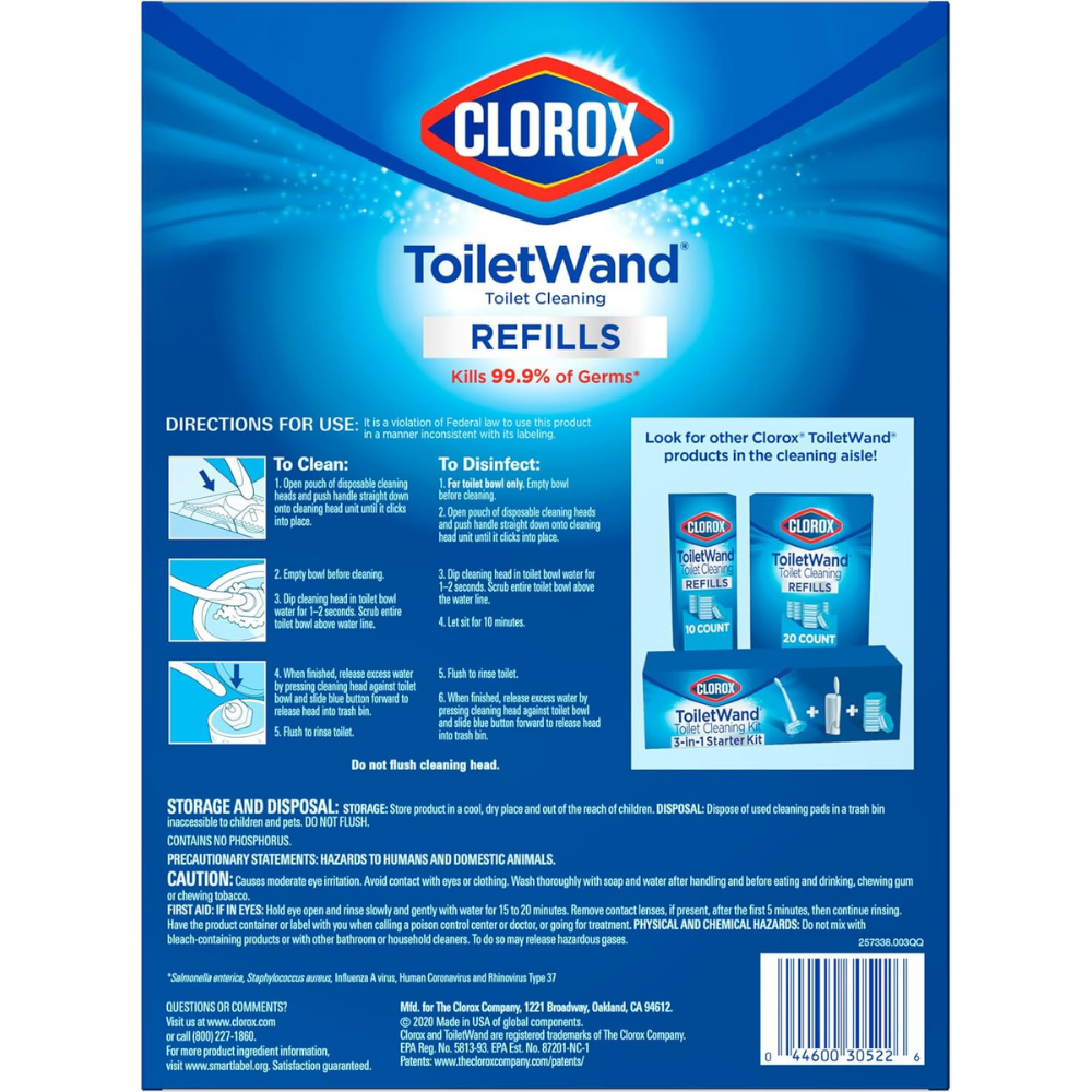 Clorox ToiletWand Refills packaging with directions and cautions