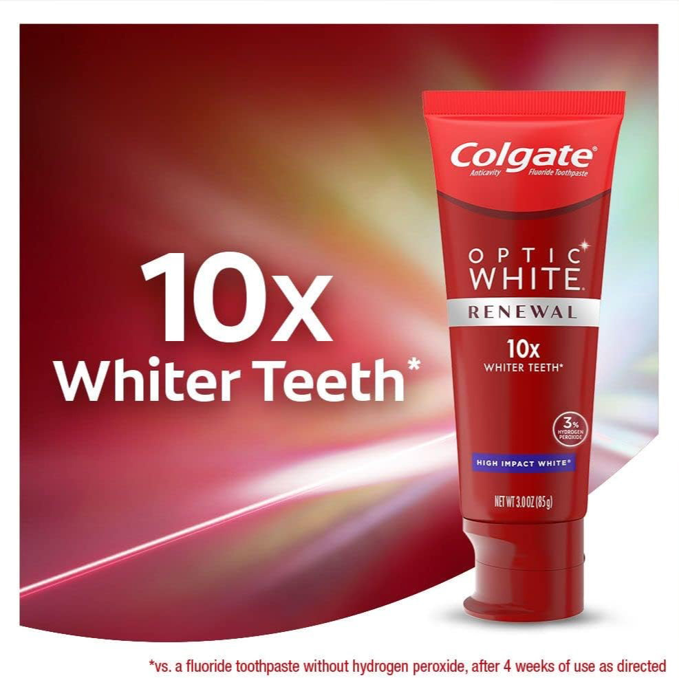 Colgate anti cavity toothpaste, optic white renewal for 10x whiter teeth