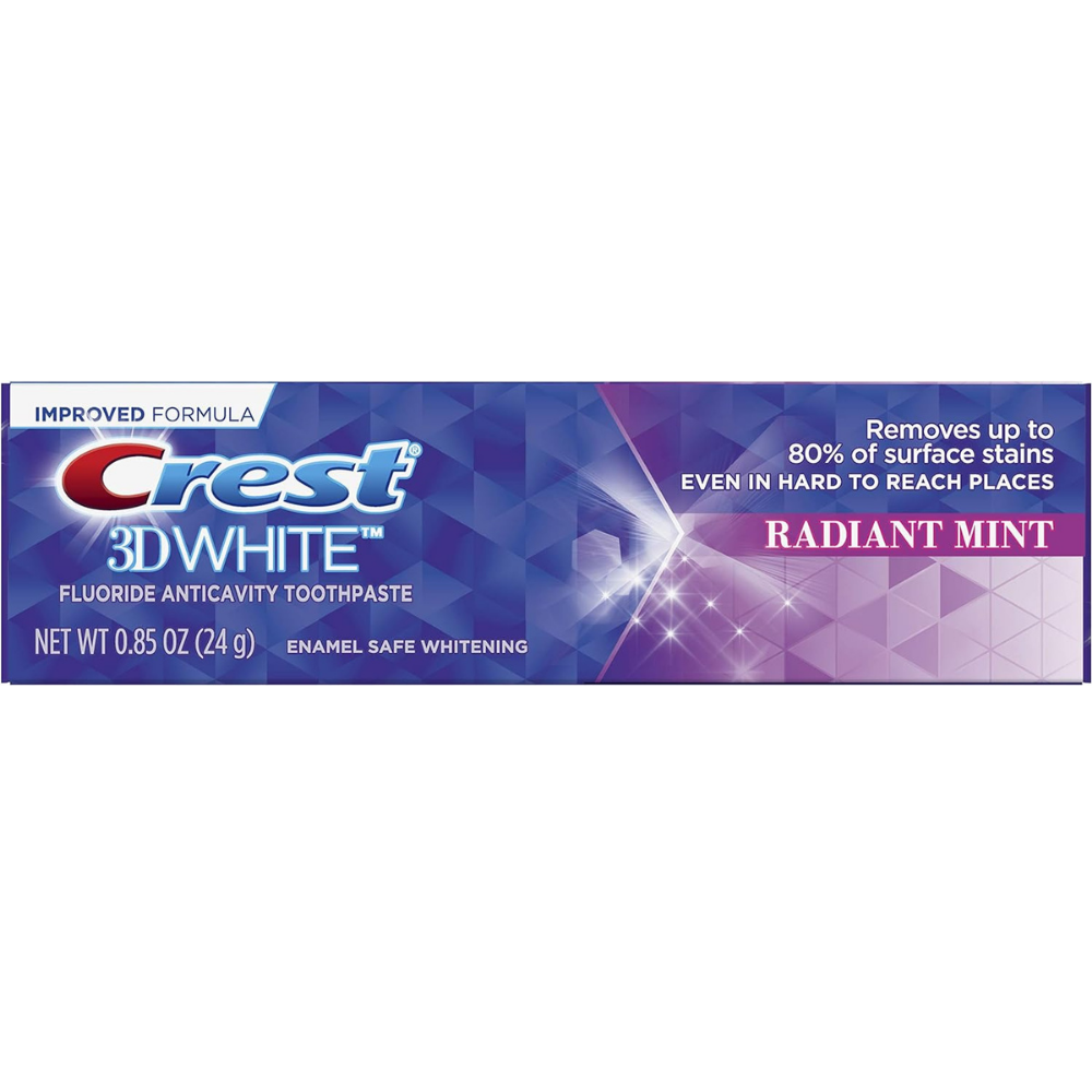 Crest 3D white toothpaste, fluoride anti cavity toothpaste - 0.85oz for enamel safe whitening.