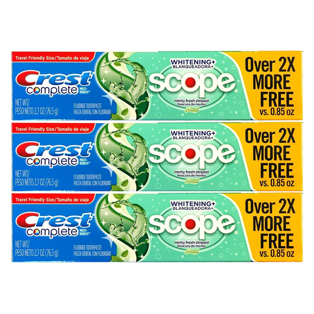 Pack of 3 Crest complete whitening scope minty fresh toothpaste