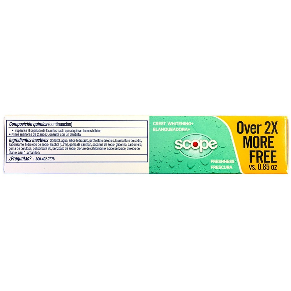Crest complete whitening Scope toothpaste tube packaging info
