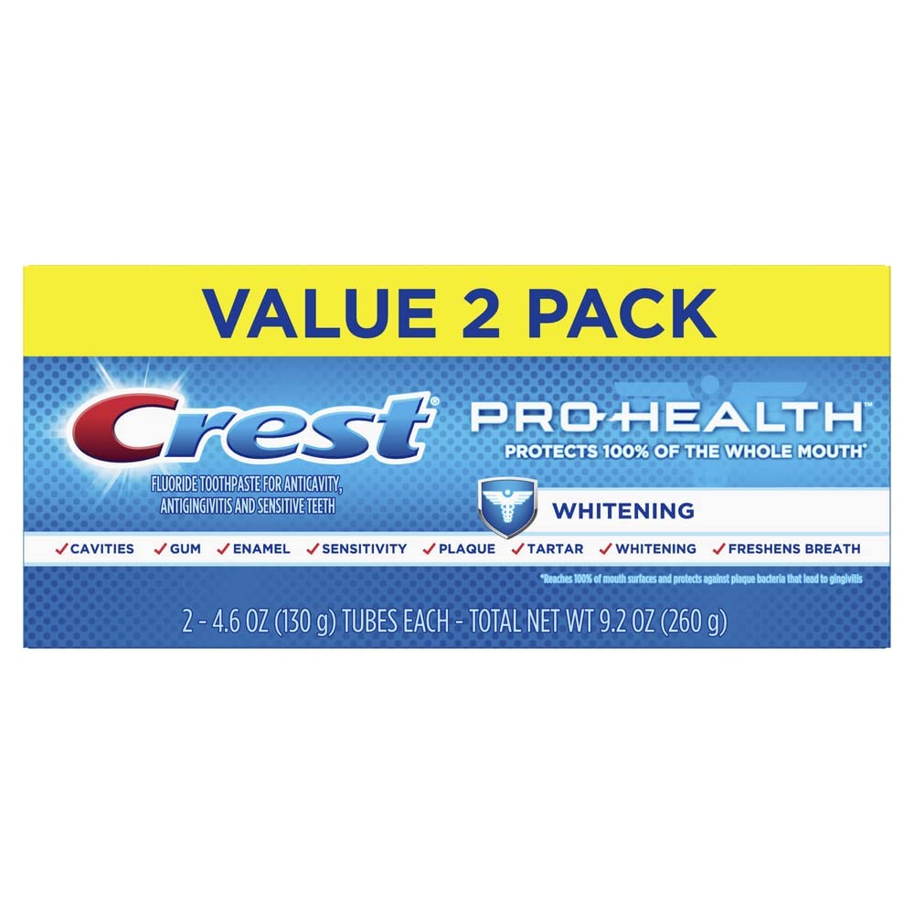2 pack Crest Pro-health whitening toothpaste with 2 tubes - for anti-cavity, anginivitis and sensitive teeth.