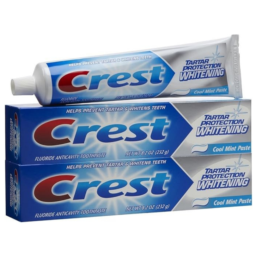 Crest tartar protection whitening toothpaste tube and packaging - fluoride anti cavity toothpaste