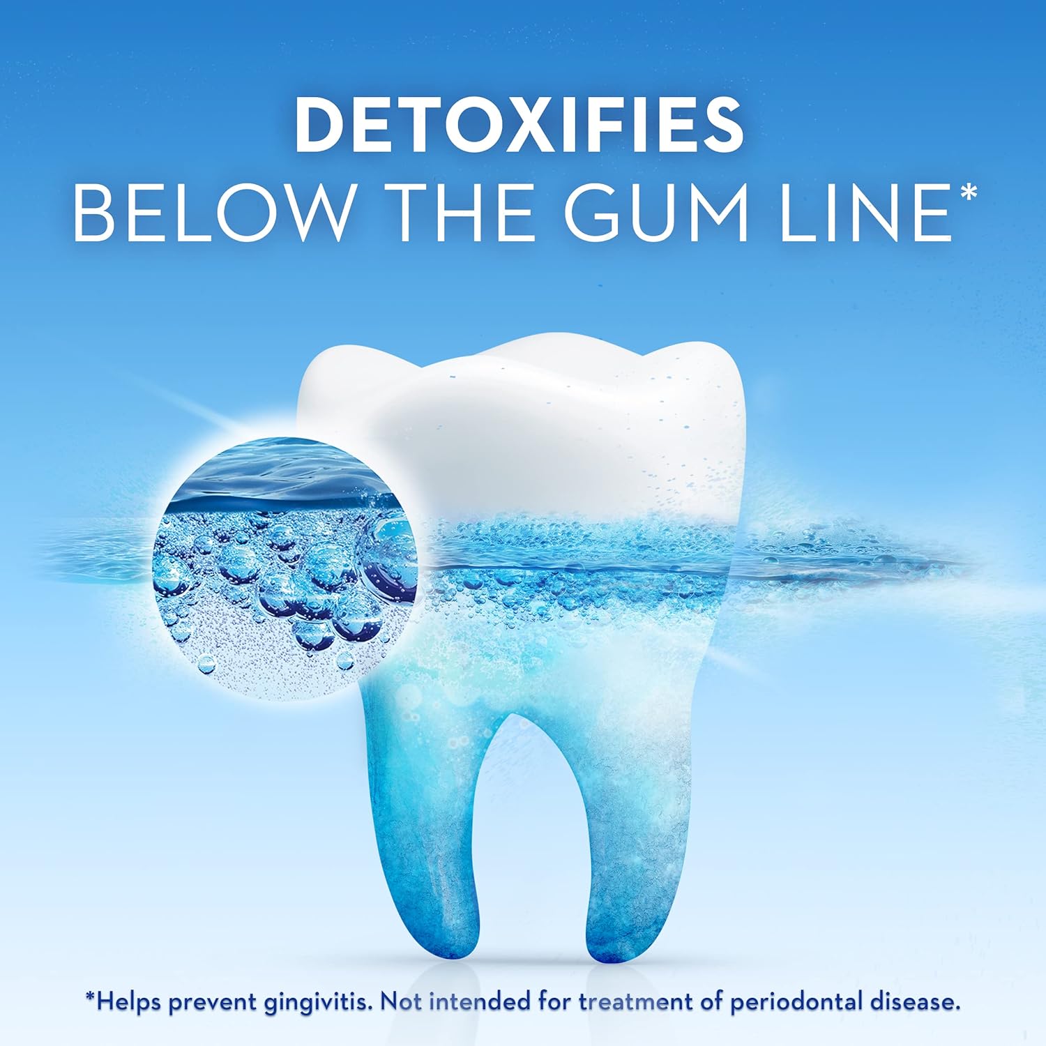 Crest toothpaste detoxifies below the gum line and helps prevent gingivitis.