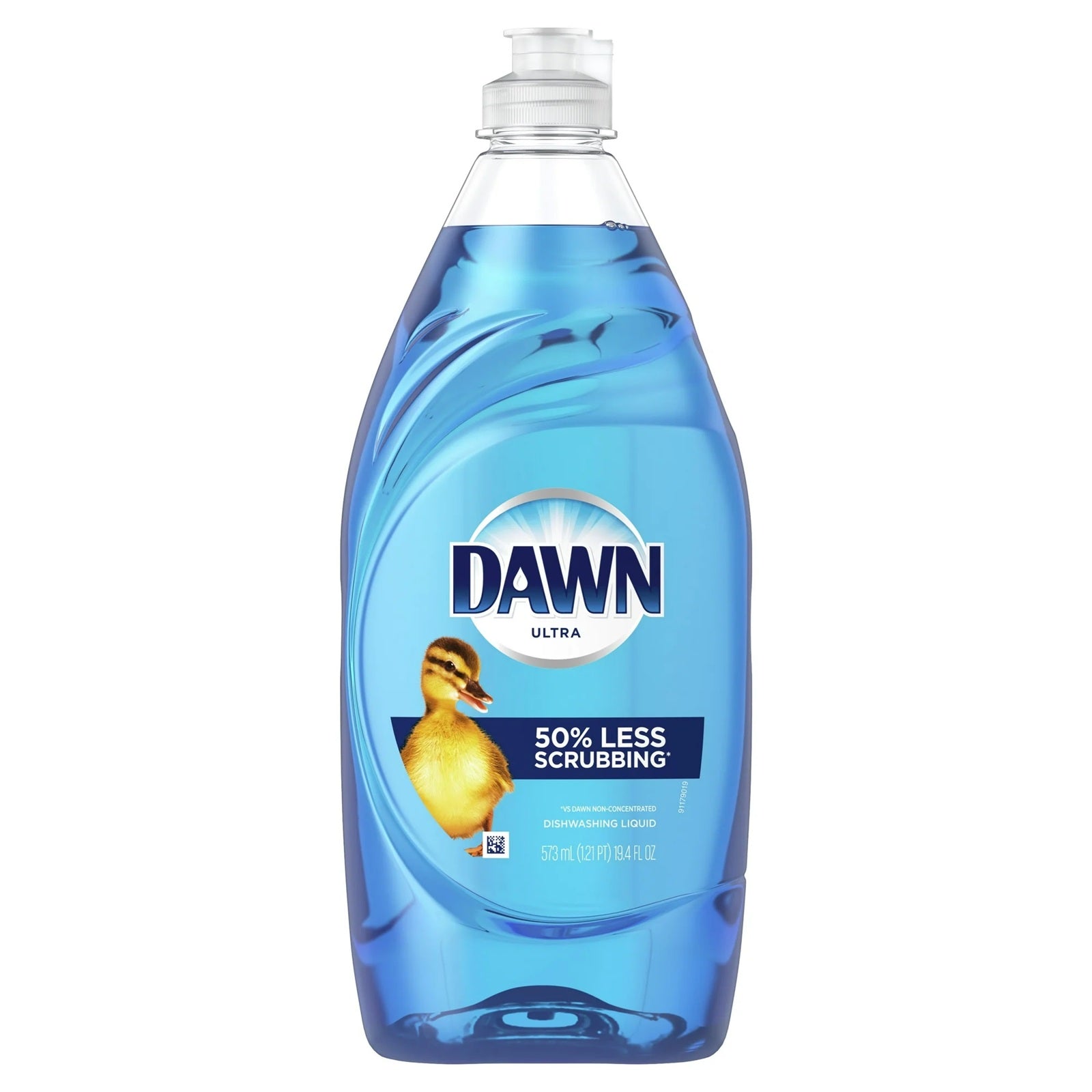 Dawn ultra dishwashing detergent needs 50% less scrubbing.