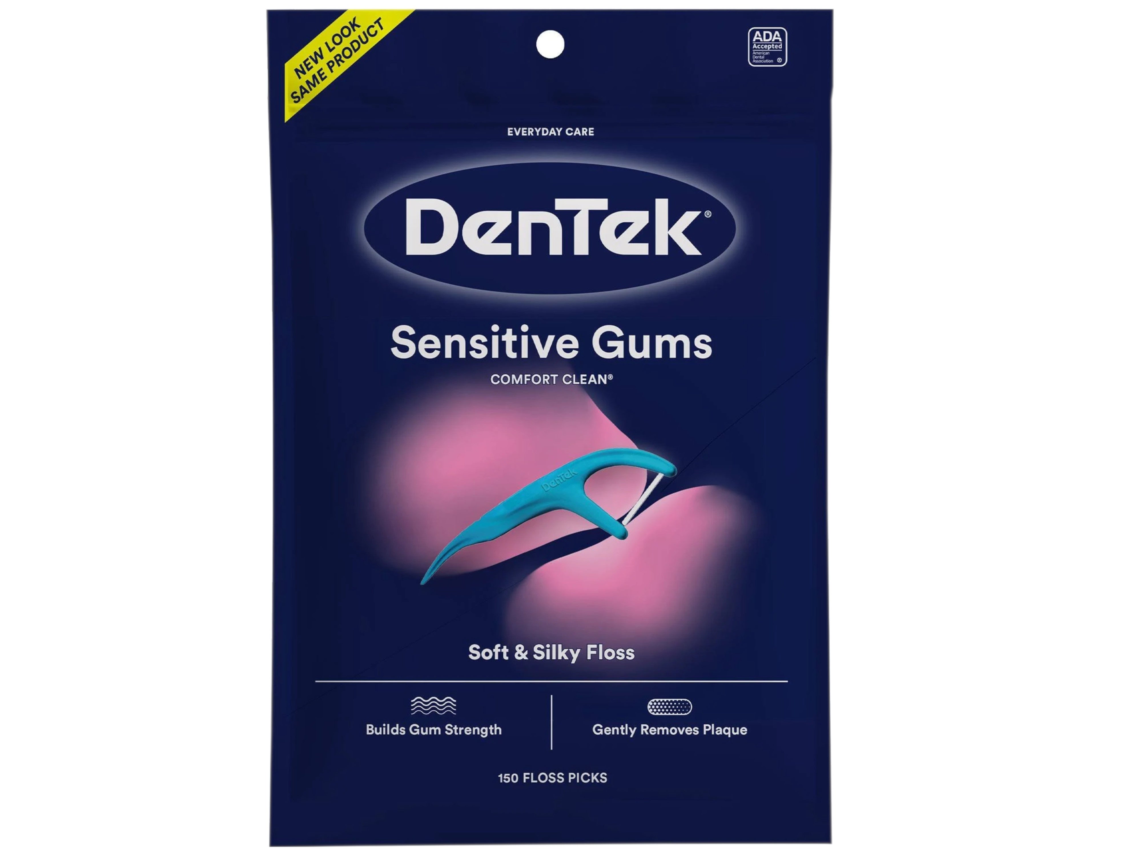 Dentek Floss Picks Comfort Clean Sensitive Gums | Soft & Silky Ribbon | 150 Count