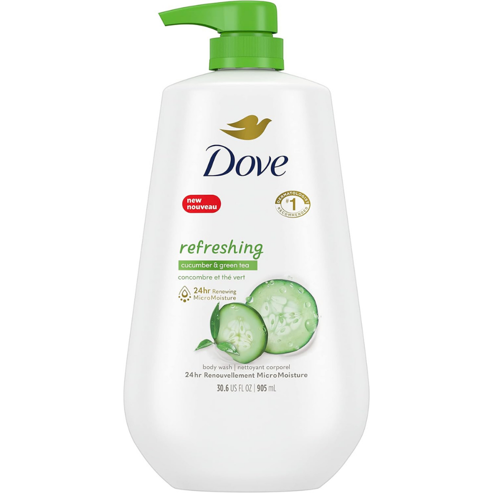 Dove refreshing cucumber & green tea body wash bottle with pump for 24 hour moisture