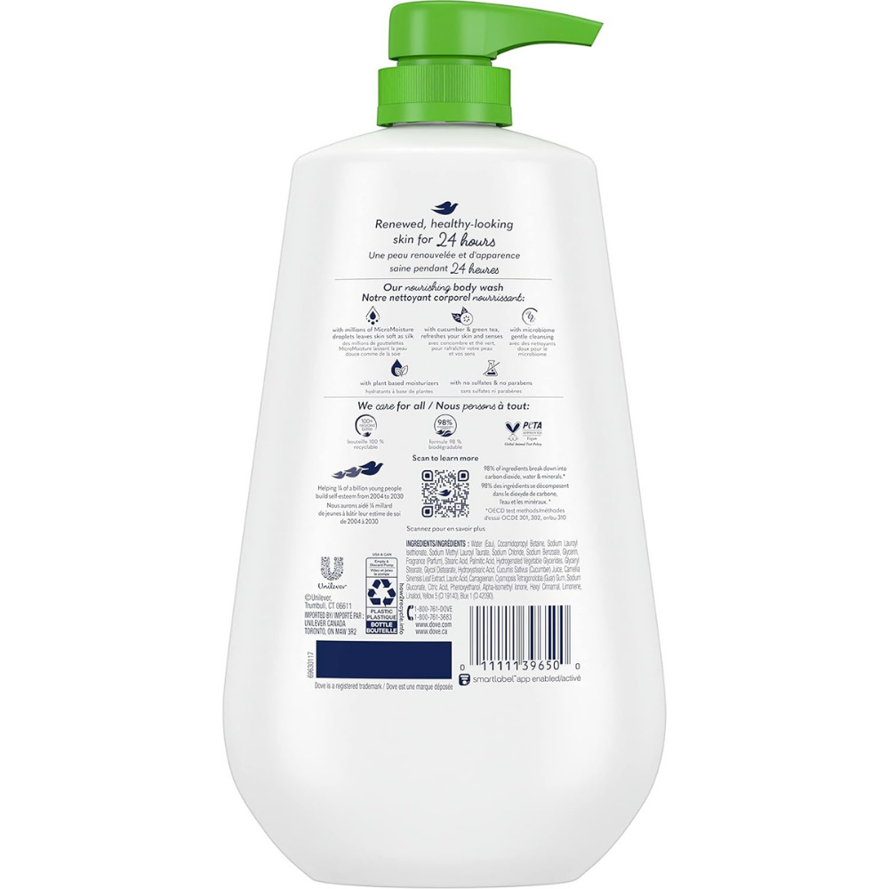 Dove go fresh body wash with pump for 24 hours renewed and healthy skin.