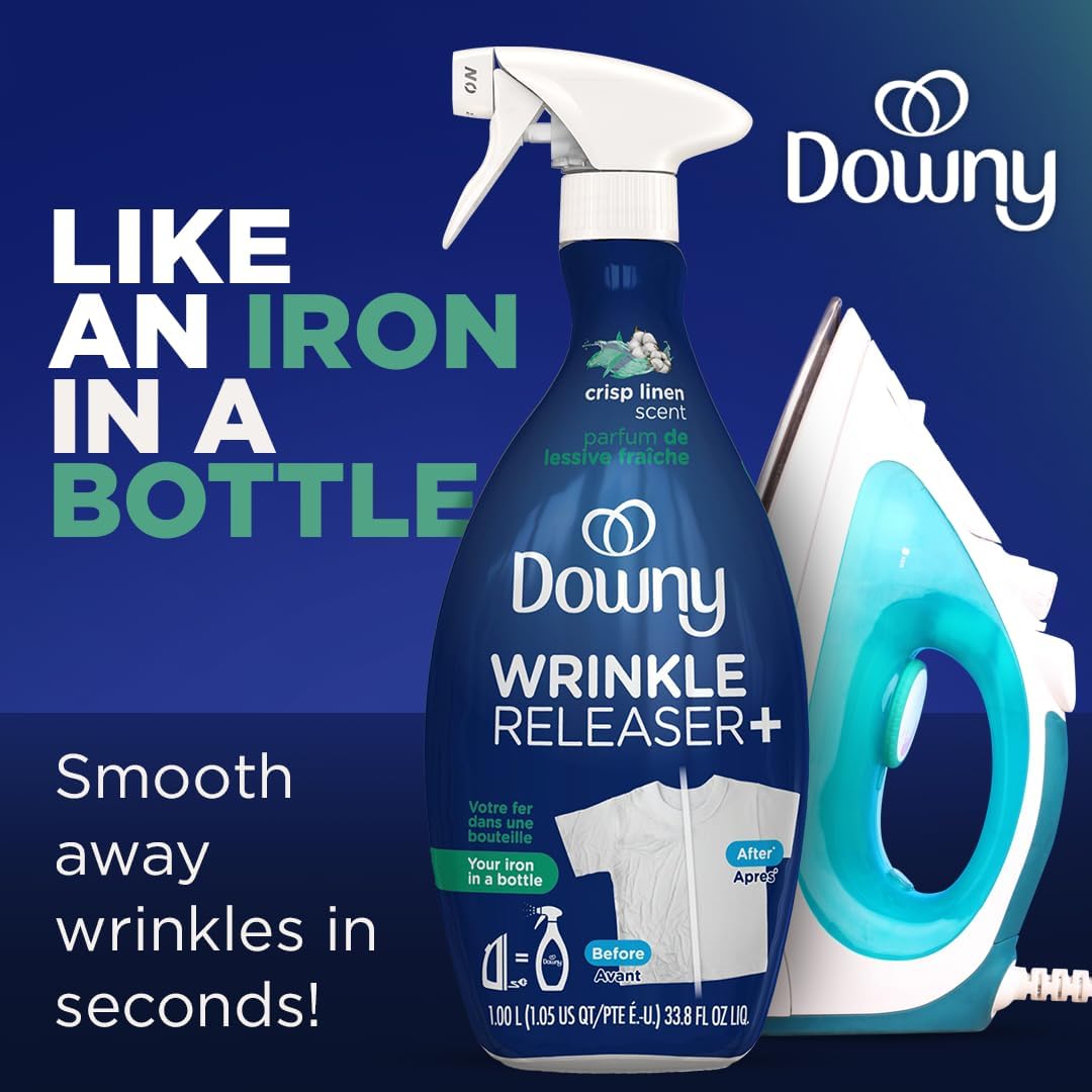 Downy Wrinkle Releaser bottle smooth away wrinkles in seconds - like an iron in a bottle.
