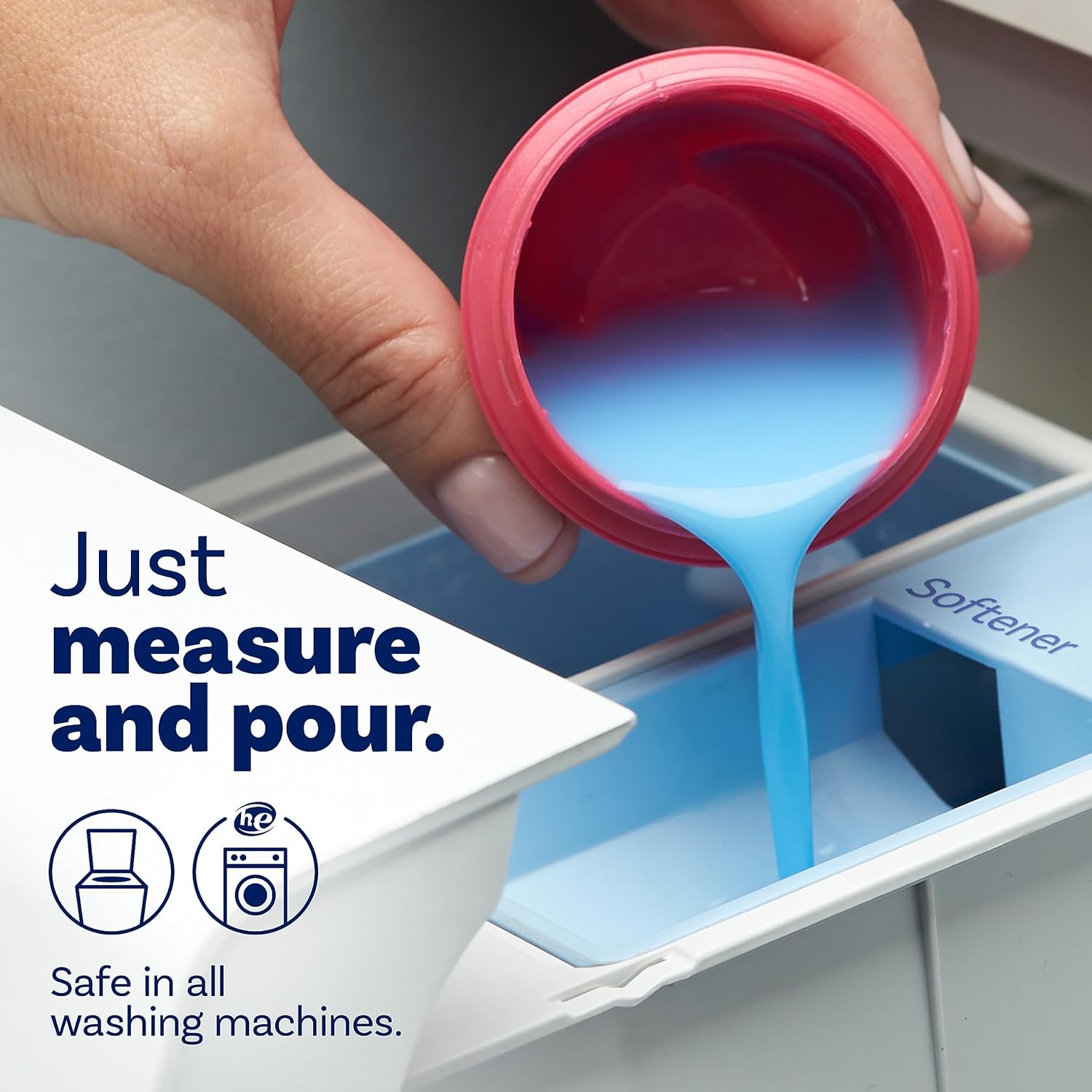 Downy ultra fabric softener with measuring cup for easy measure and pour for all washing machine types.