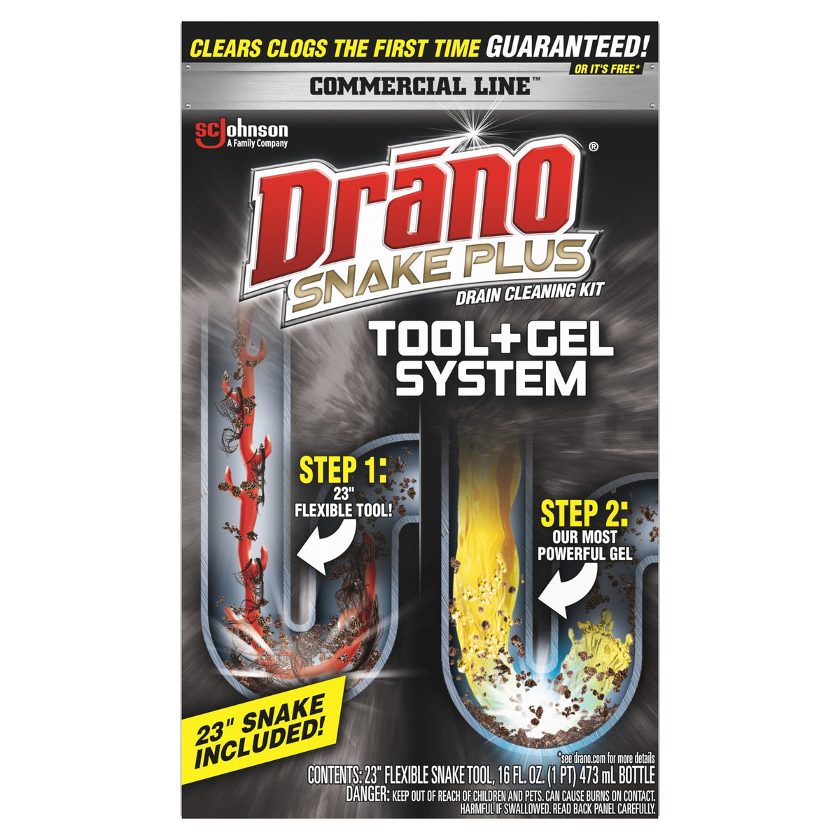Drano Snake Plus Drain Cleaning Kit w/ Gel Drain Clog Remover | 16 Oz & Snake Plus Tool 23"