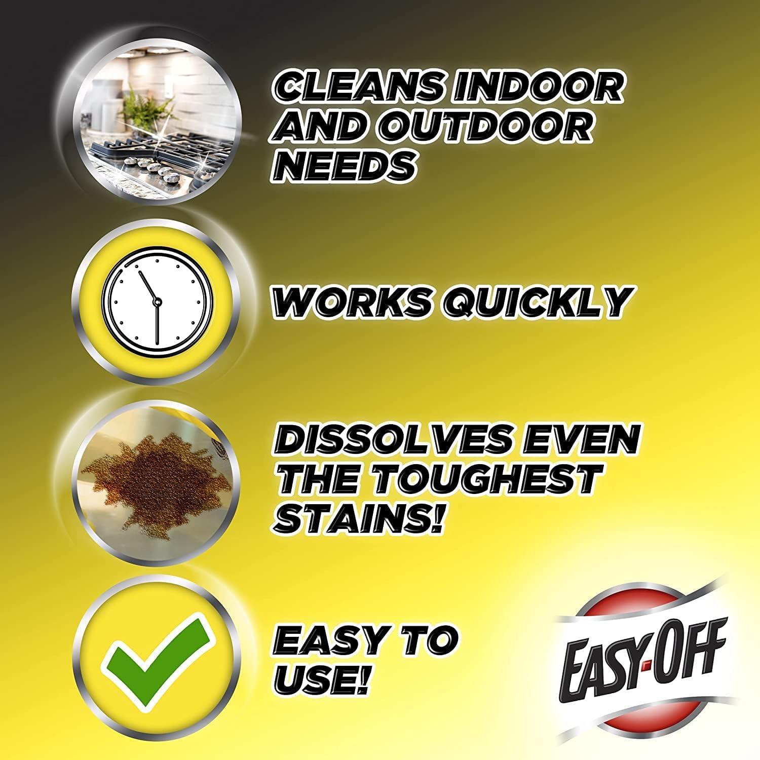 Easy-Off heavy duty cleaner degreaser cleans indoor and outdoor needs quickly and easily - dissolves even the toughest stains.