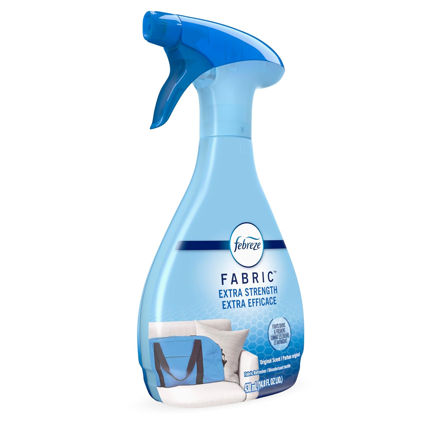 Febreze fabric refresher spray with extra strength for home cleaning and fabric refreshing.