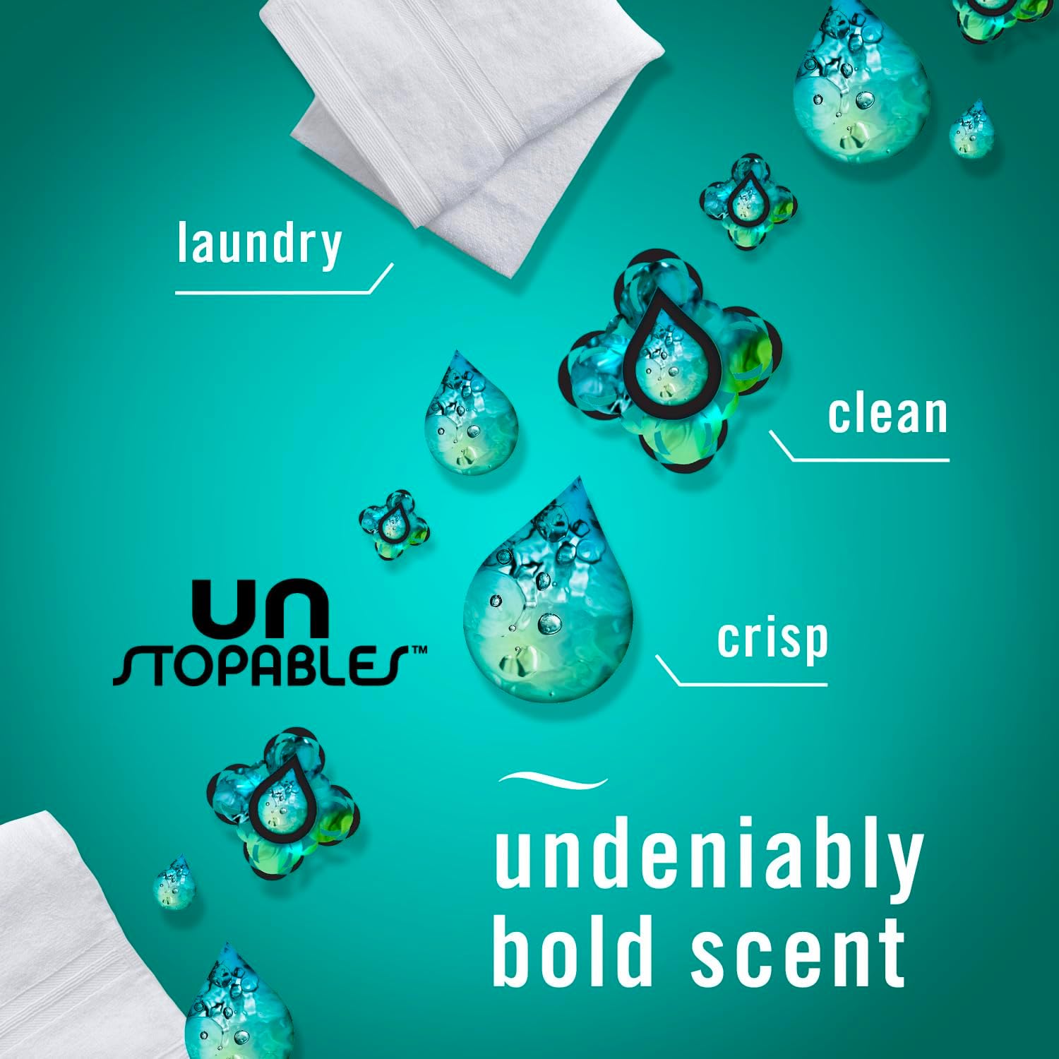 unstopables air freshener for bold scent, great for clean, crisp laundry. scent