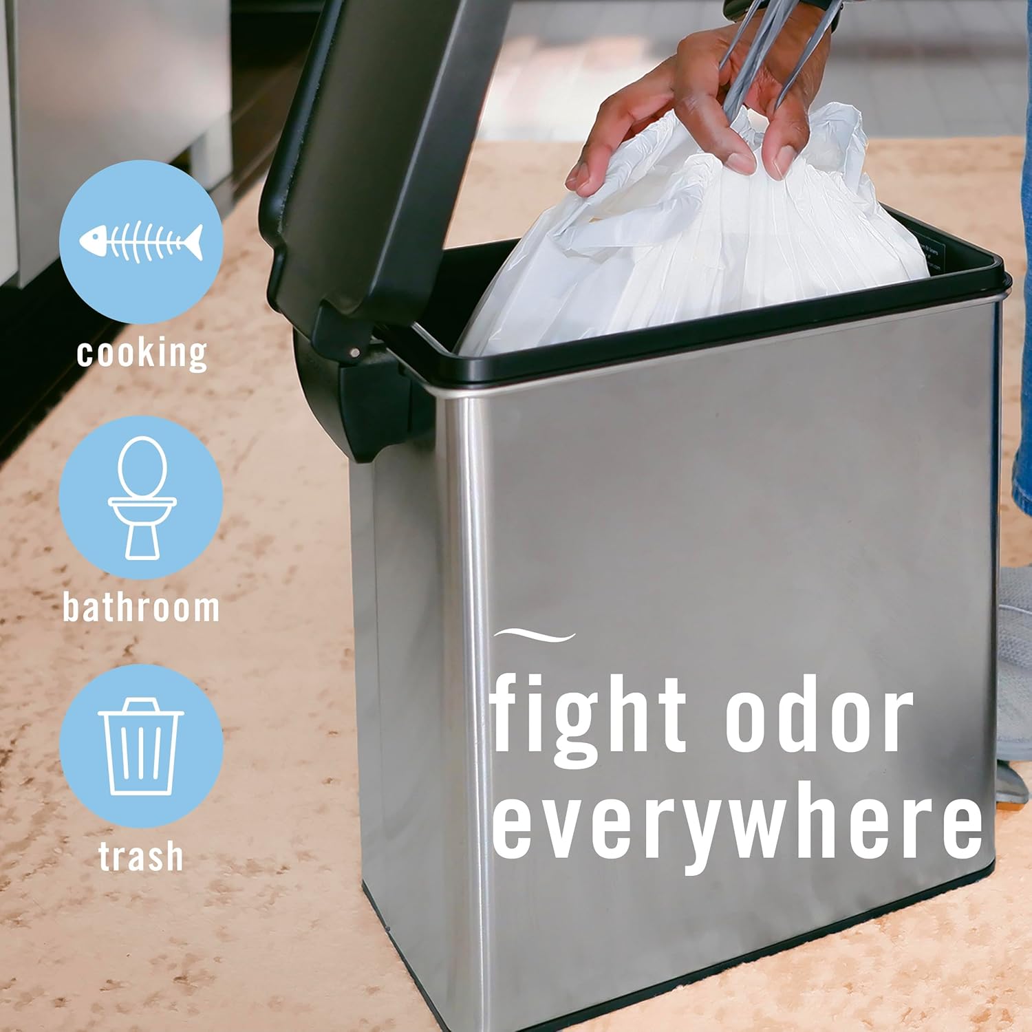 febreze unstopable spray to fight odour in the bathroom, trash and cooking