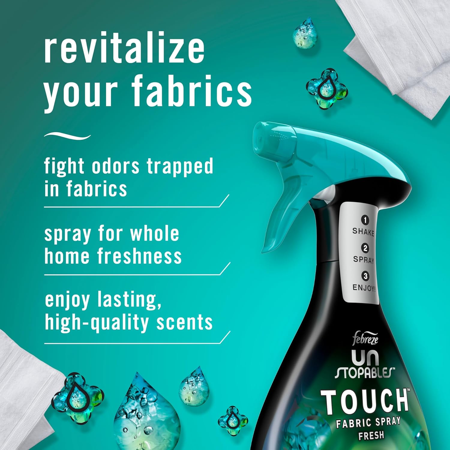 Revitalize your fabrics with Febreze unstopable fabric spray - touch, for odor removal, home freshness and clean scent.