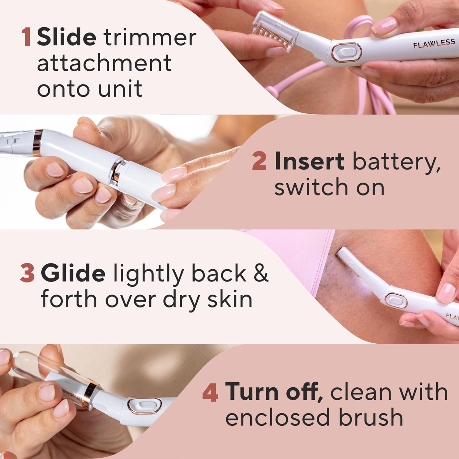 Instructions for Finishing Touch Flawless bikini shaver & trimmer