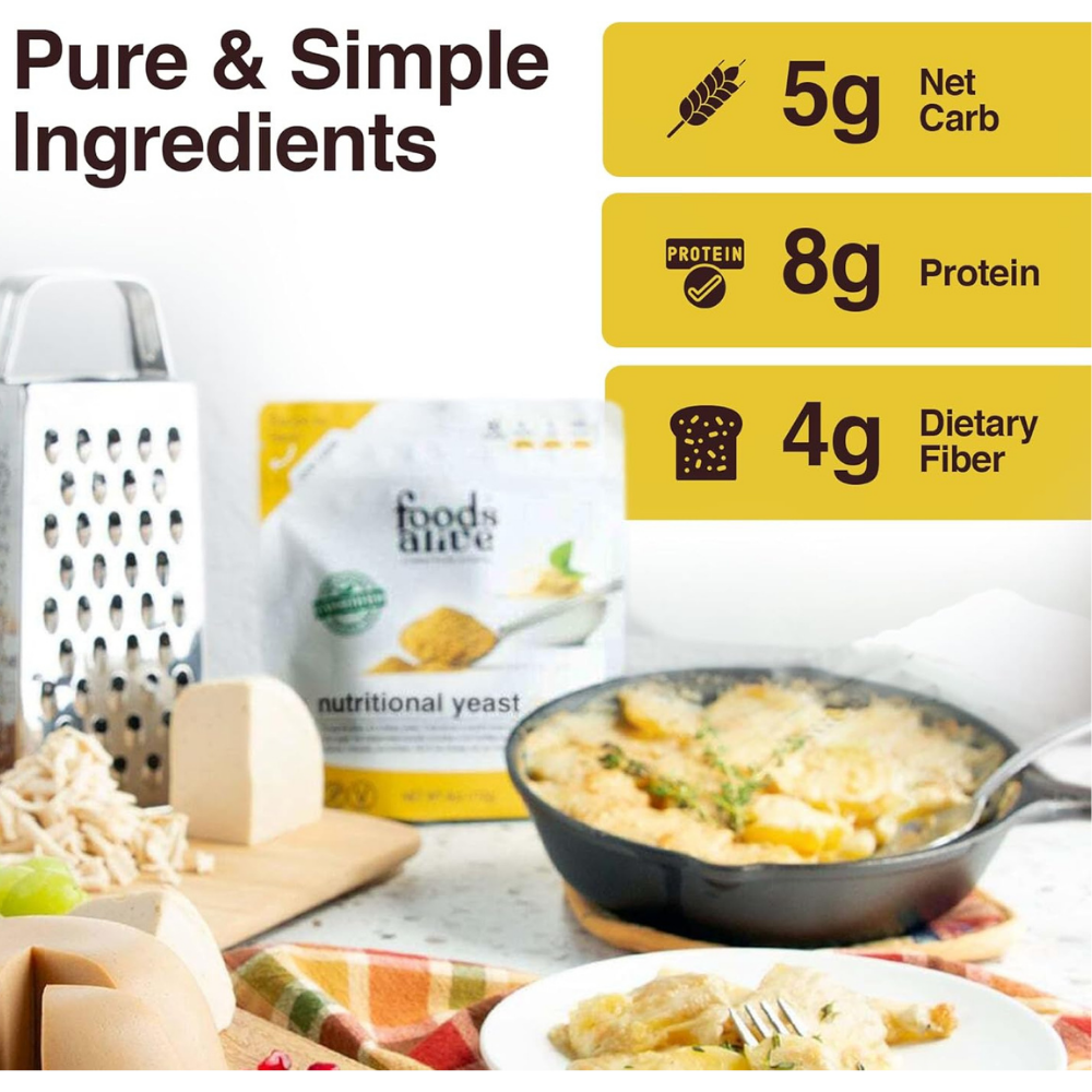 Nutritional yeast made with pure & simple ingredients - 5g carbs, 8g protein and 4g dietary fiber