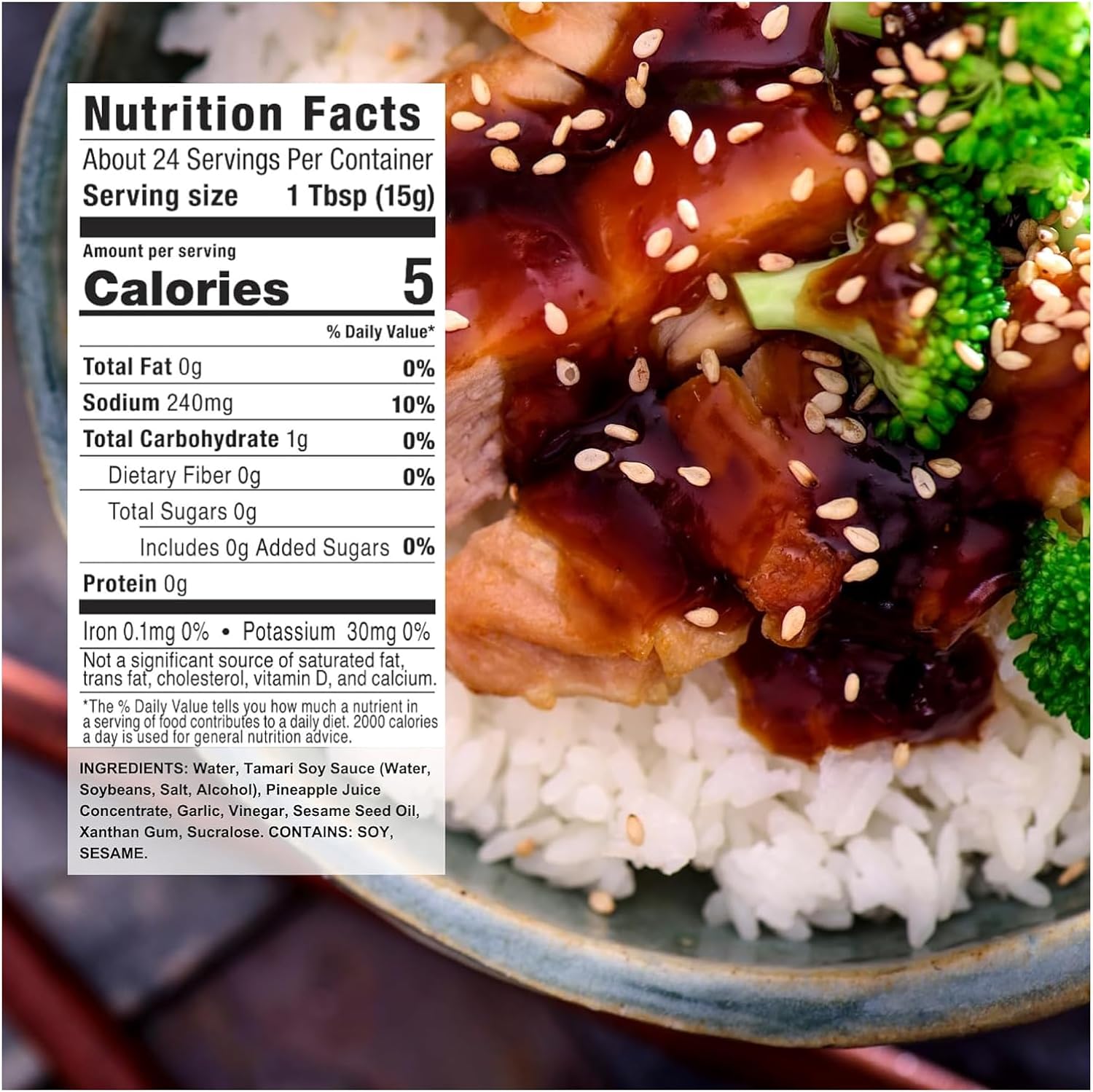 Nutrition facts label for the G Hughes sugar-free teriyaki marinade
