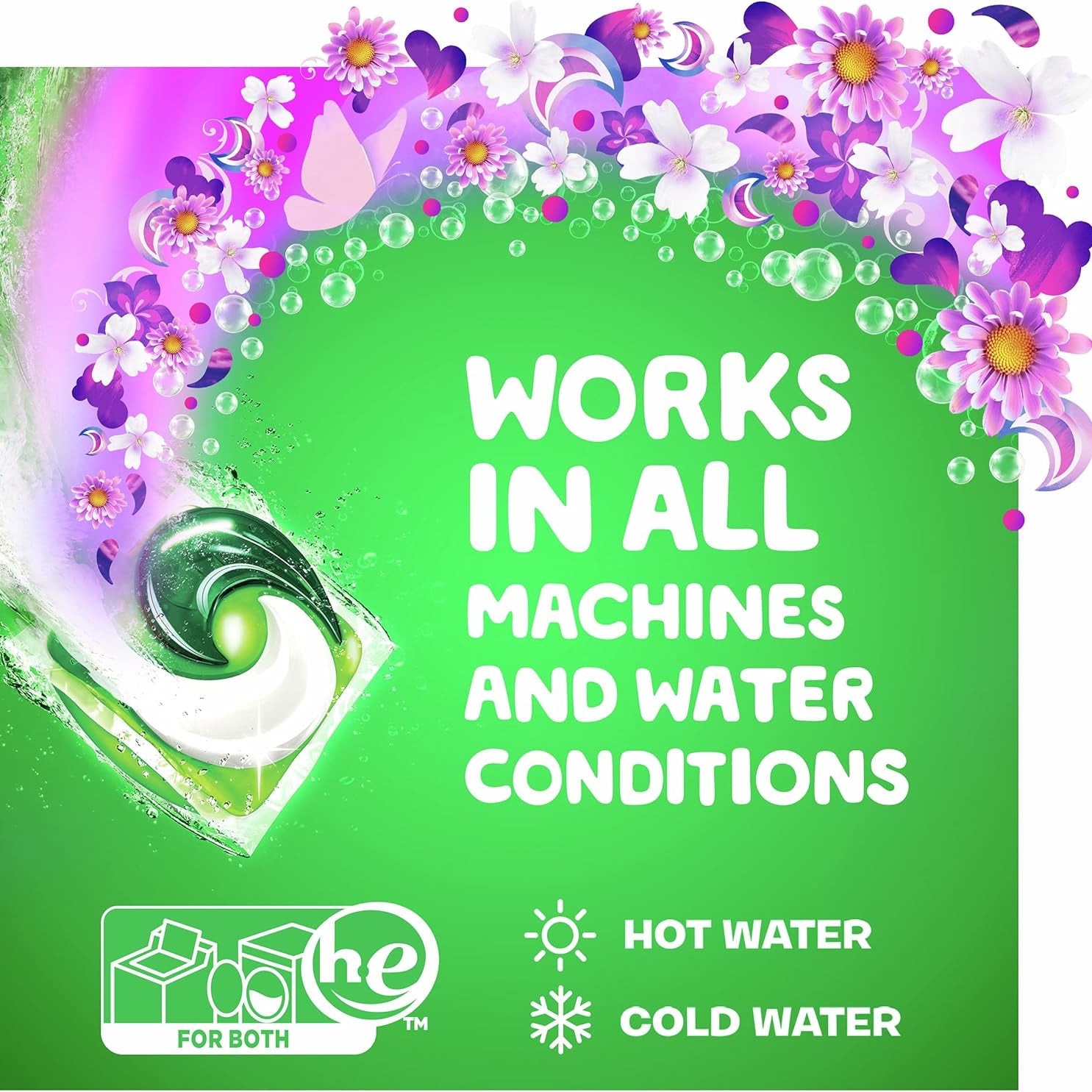 Gain flings laundry detergent pods works in all machines and water conditions