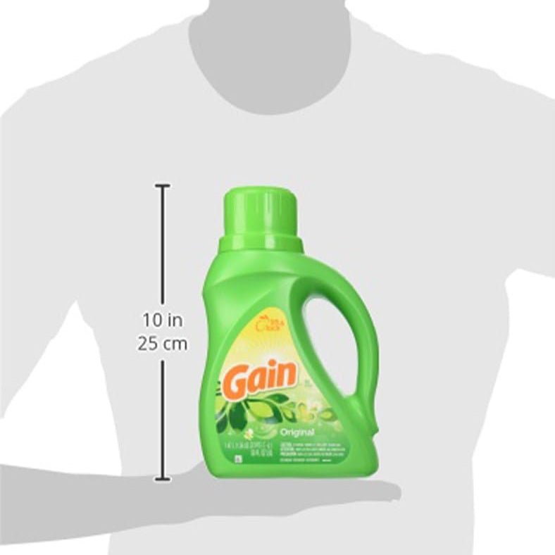 Gain original liquid laundry detergent is 25cm high.