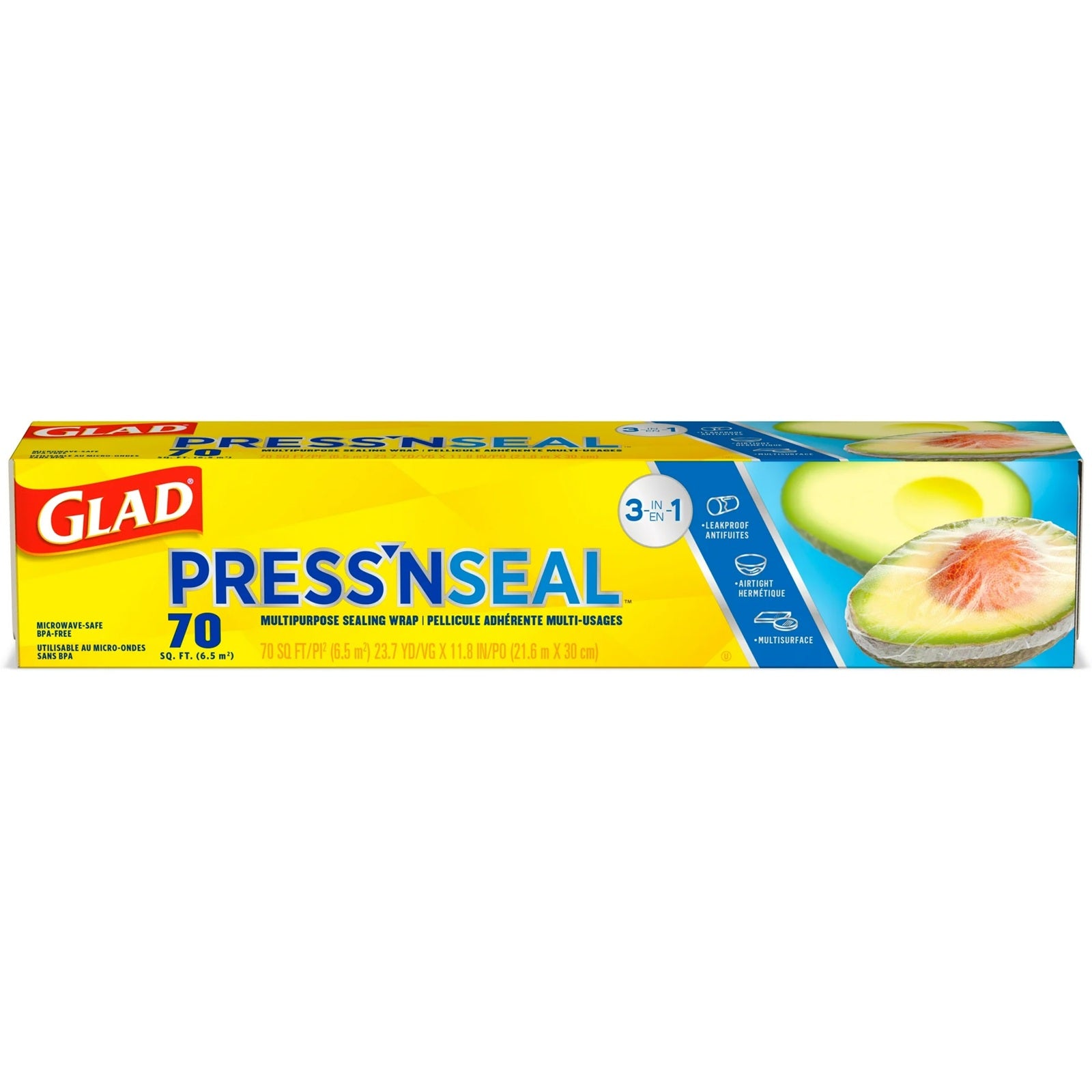 Box of Glad Press'n Seal multipurpose sealing wrap for leakproof, airtight closure - 70sq.ft