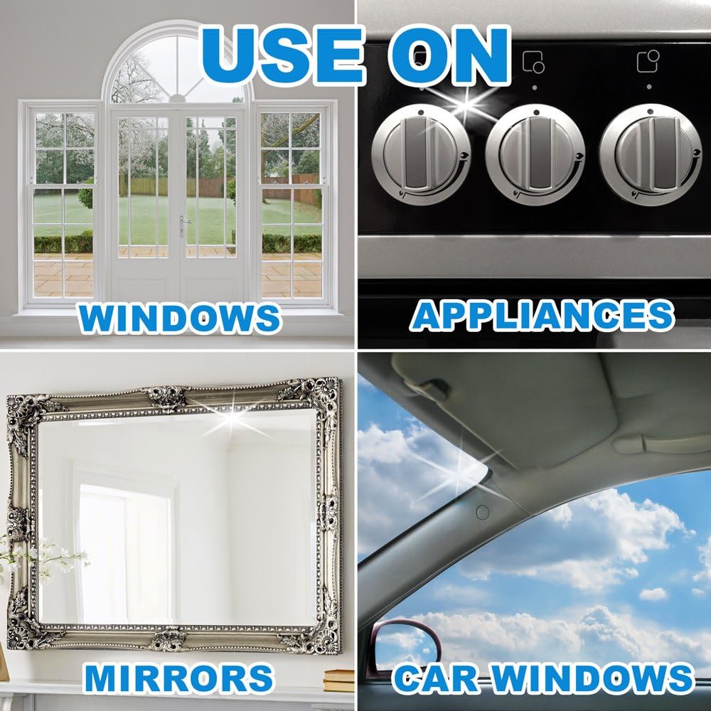 Glass Pluss multi-surface glass cleaner for use on windows, appliances, mirrors and car windows.