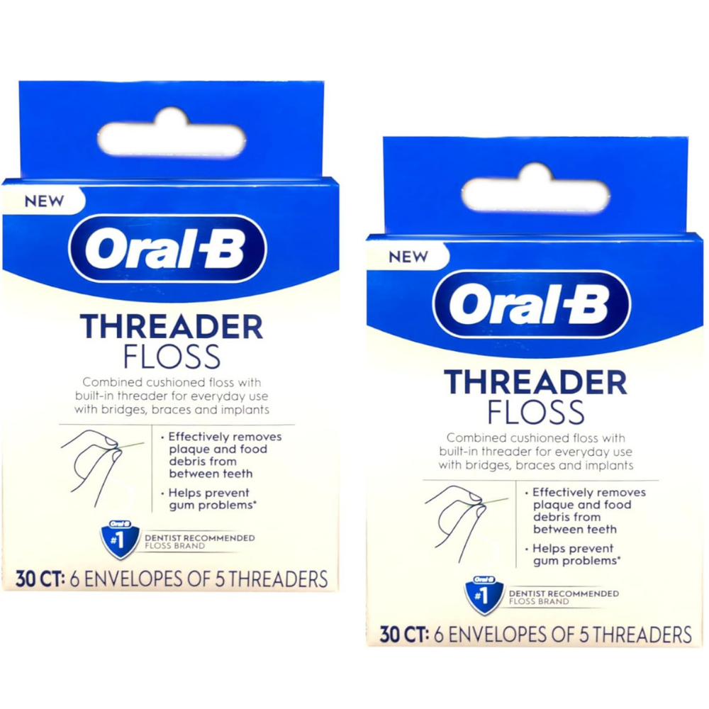 Two packages of Oral-B Threader Floss for dental hygiene and oral health