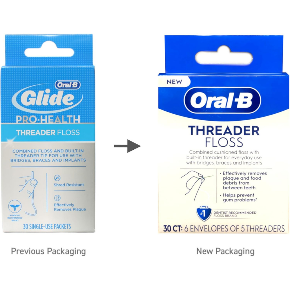 Oral-B threader floss pack of 30 comes in new packaging
