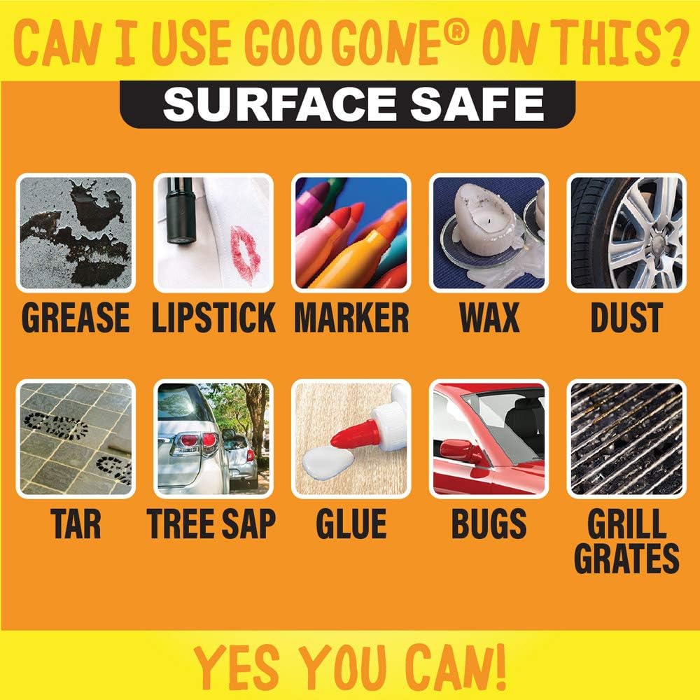 Goo Gone cleaning stay for grease removal. wax removal cleaner and more