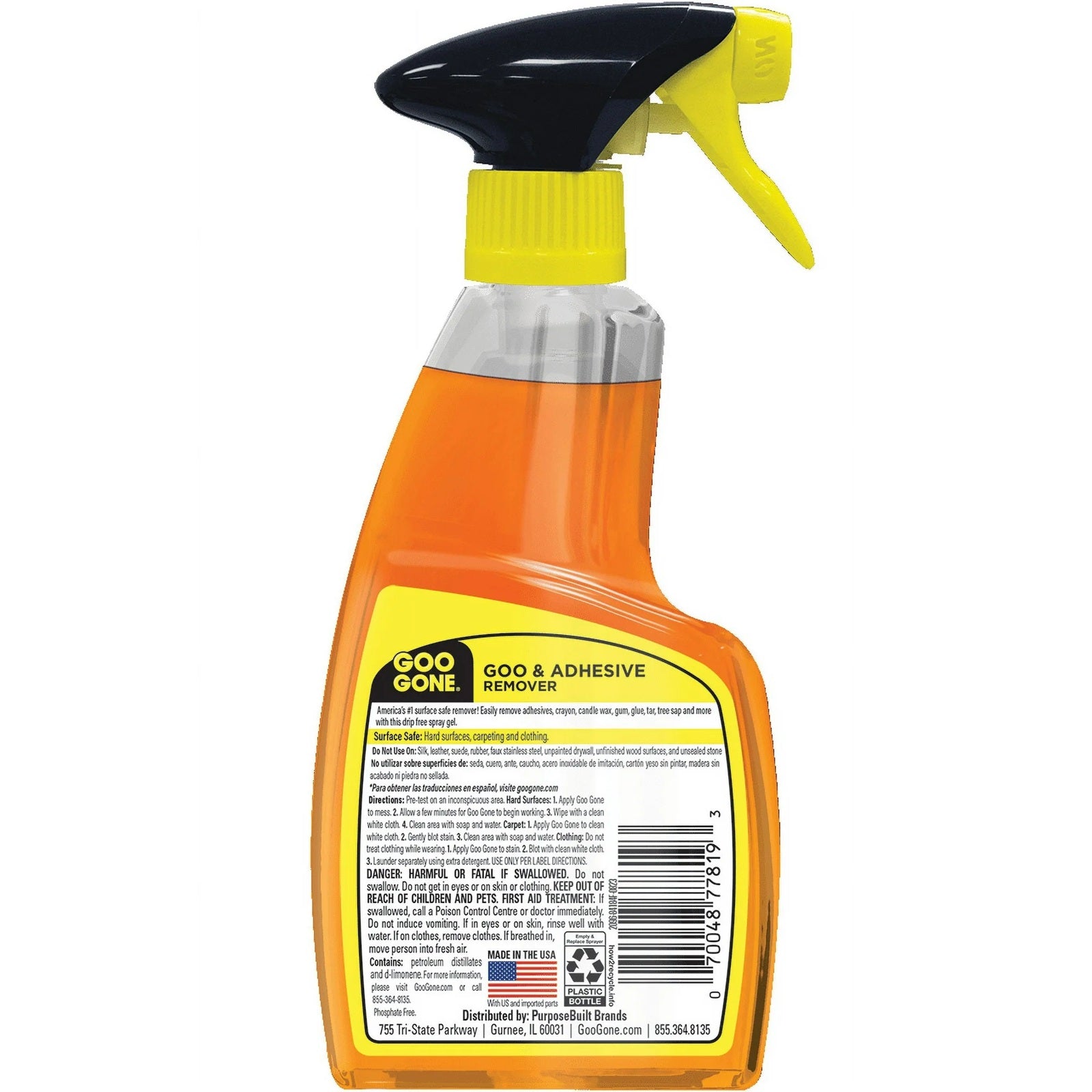 Goo Gone adhesive remover surface safe spray for hard surfaces, carpeting and clothing