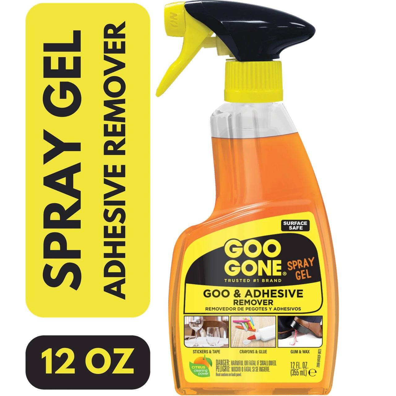 Goo Gone adhesive remover - 12 oz, surface safe home cleaning spray gel