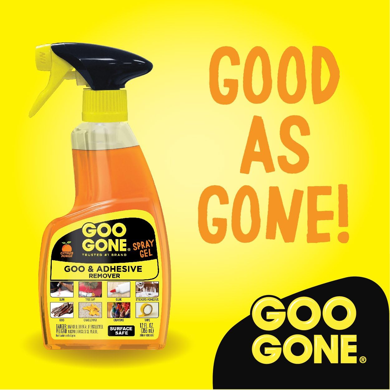 Goo Gone goo & adhesive remover spray gel for surface safe cleaning of glue, crayons, tape and more.