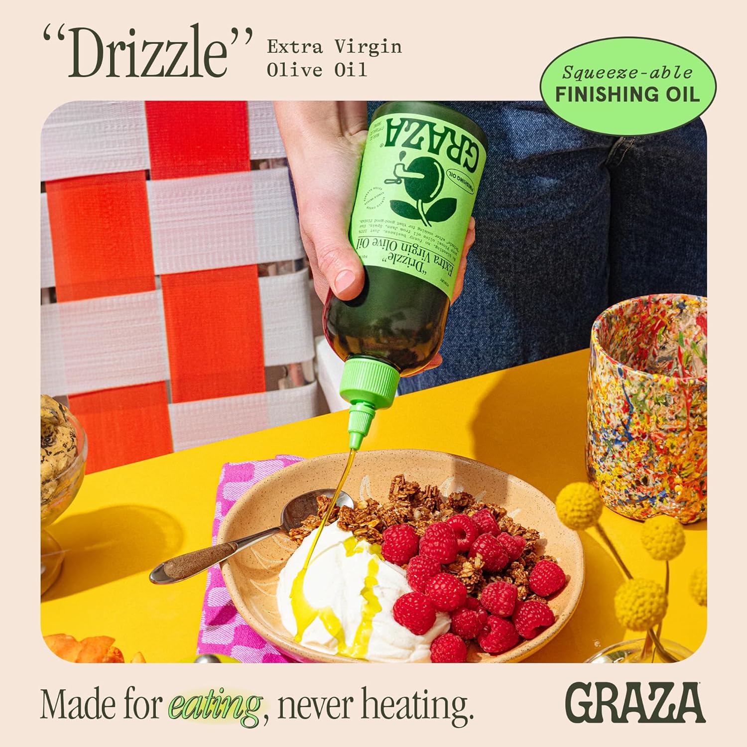 Graza drizzle extra virgin olive oil in squeeze bottle - made for eating