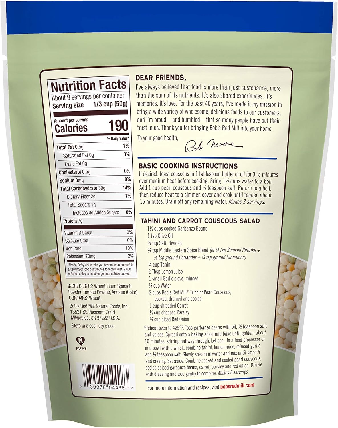Bob's Red Mill Tri-Color Pearl Couscous, Quick Cooking | 454g