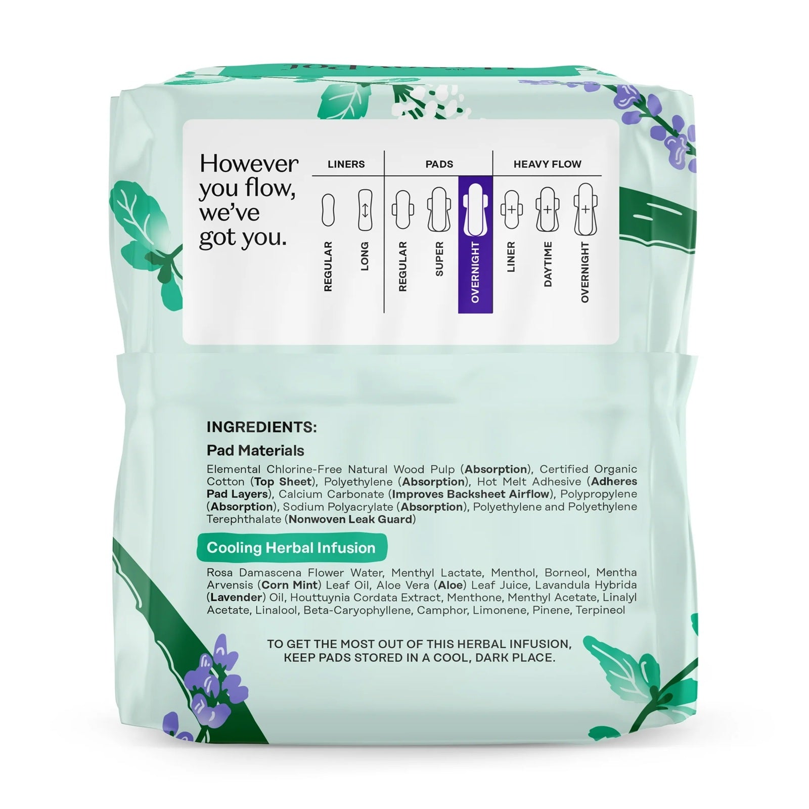 The Honey Pot Cooling Herbal Infusion Overnight Pads | 12 Count