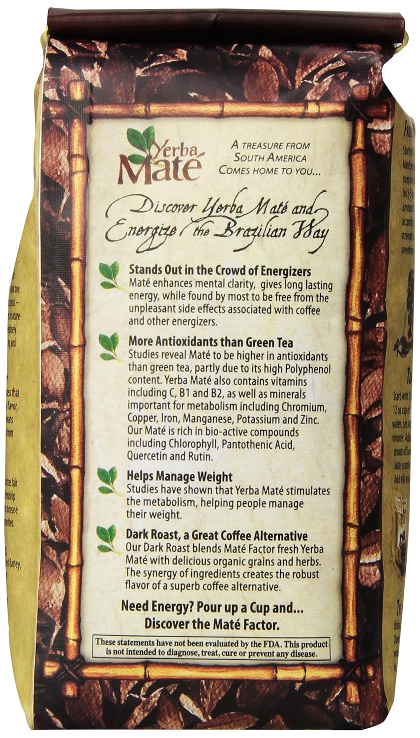 The Mate Factor Yerba Mate Energizing Mate & Grain Beverage | Dark Roast | 12 Oz