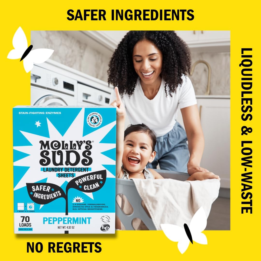 Molly’s Suds Laundry Detergent Sheets | Peppermint | 70 Loads