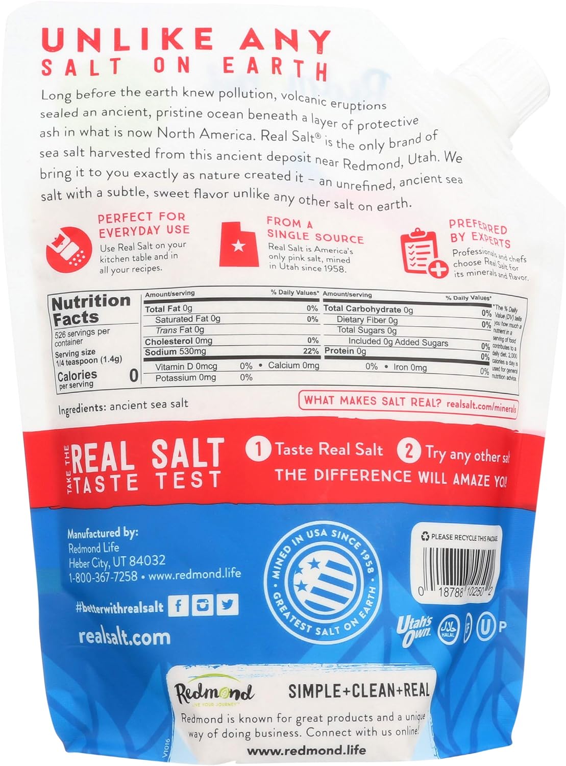 Redmond Real Salt - Ancient Fine Sea Salt, Unrefined Mineral Salt, 26 Ounce Pouch (3 Pack)