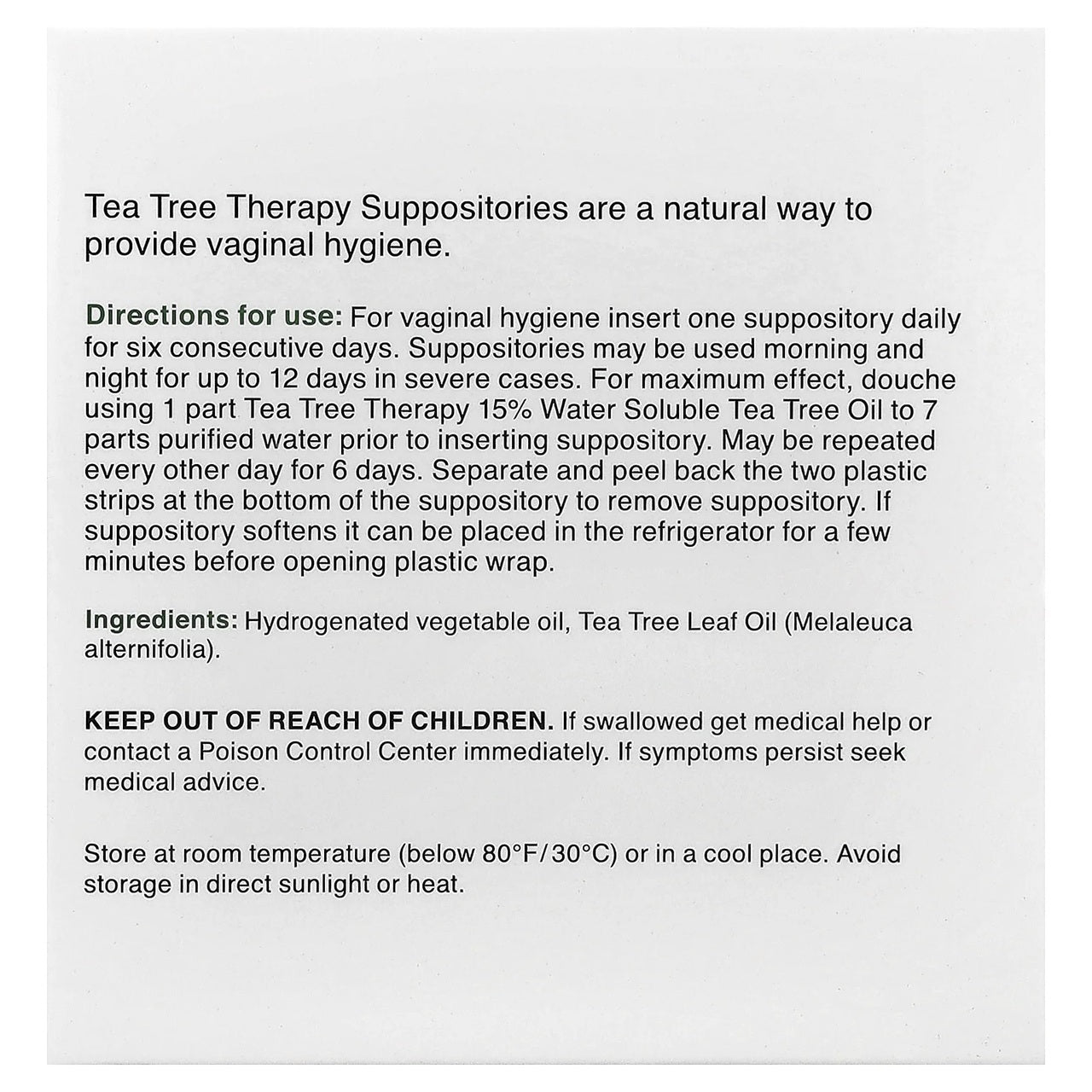 Tea Tree Therapy Vaginal Suppositories with Oil | 6 Count