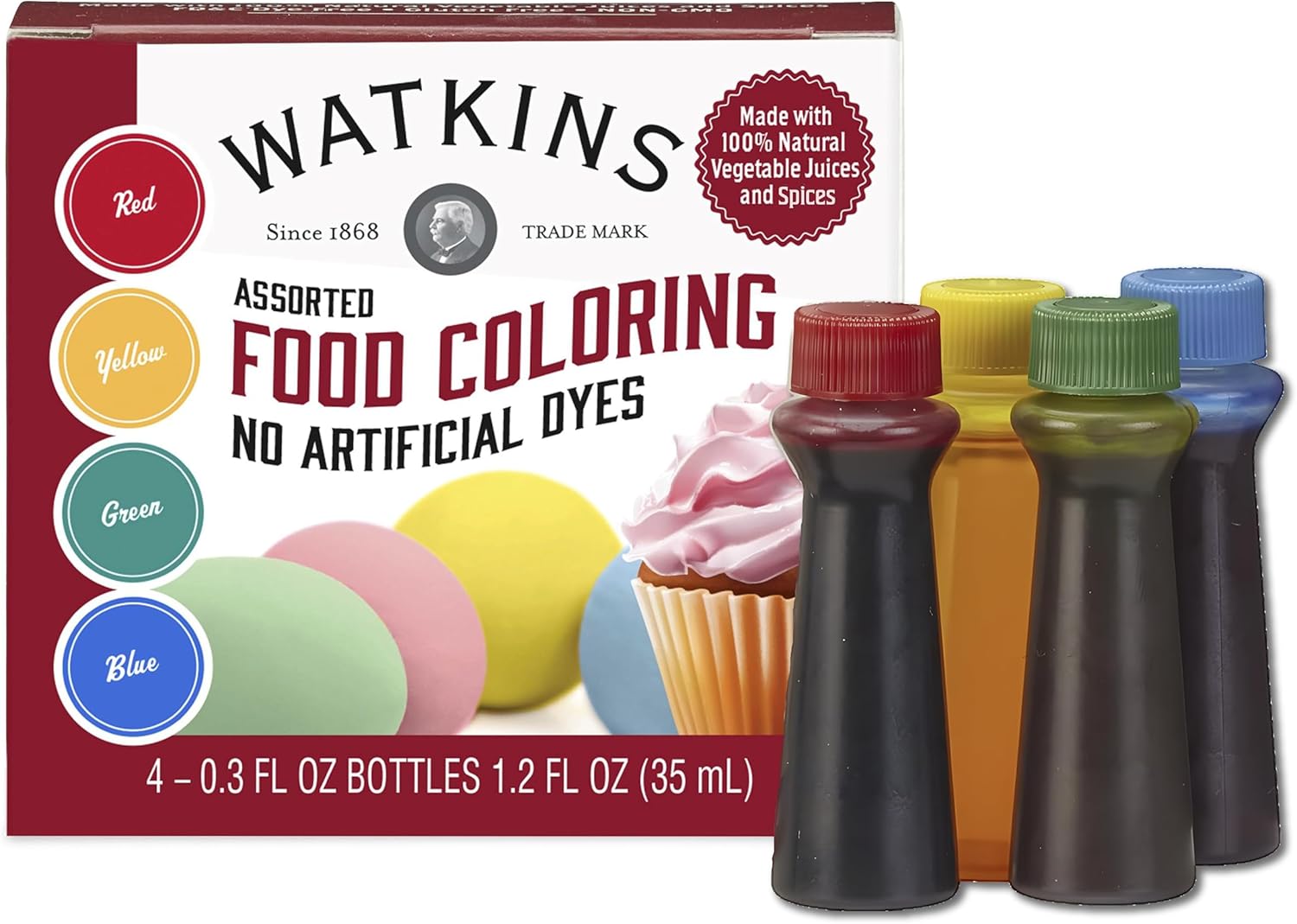 Watkins Assorted Food Colouring, Red/Yellow/Green/Blue | 35ml