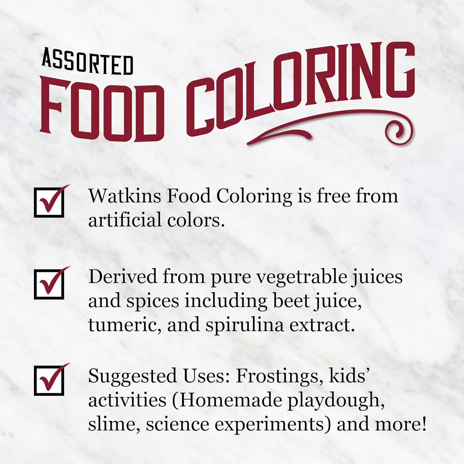 Watkins Assorted Food Colouring, Red/Yellow/Green/Blue | 35ml