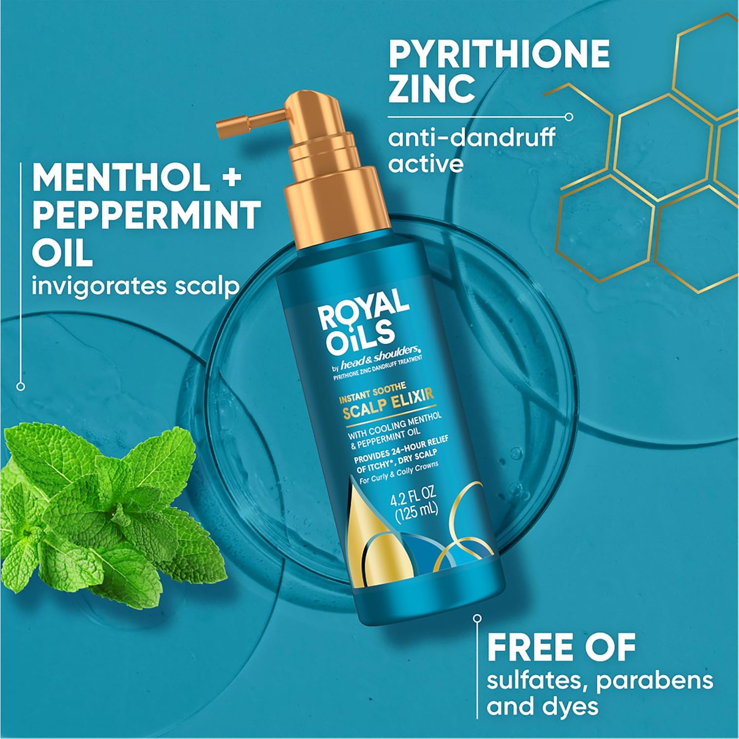 Royal Oils by head & shoulders instant soothe scalp elixir with cooling menthol & peppermint oil to invigorate scalp.