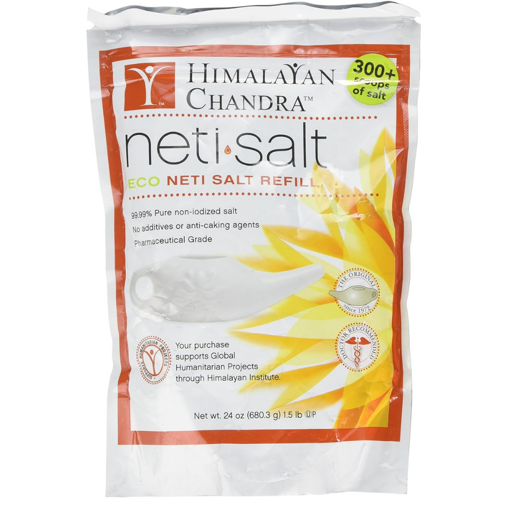 Bag of Himalayan Chandra neti salt eco net is salt refill - 99.99% pure non-iodized salt.